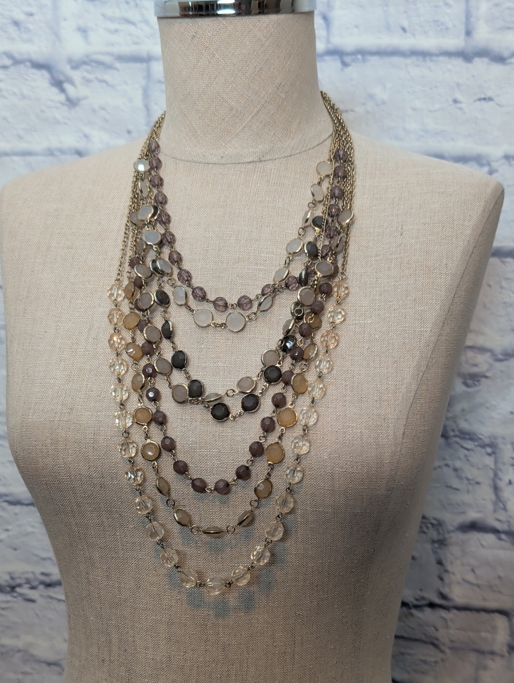 Charming Charlie Layered Multi-Strand Beaded Necklace - Neutral Tones